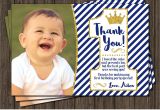 Thank You Card with Photo Prince First Birthday Thank You Card Royal Blue 1st