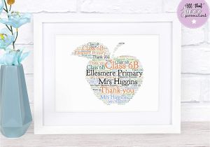 Thank You Teacher Card Printable Personalised Word Art Print Apple Teacher Thank You School