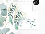 Thank You Wedding Card Template Editable File Greenery Thank You Card Green Foliage Bridal