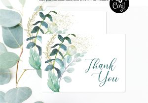 Thank You Wedding Card Template Editable File Greenery Thank You Card Green Foliage Bridal