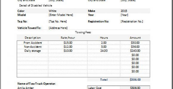 Tow Truck Receipt Template towing Service Receipt Template for Excel Word Excel