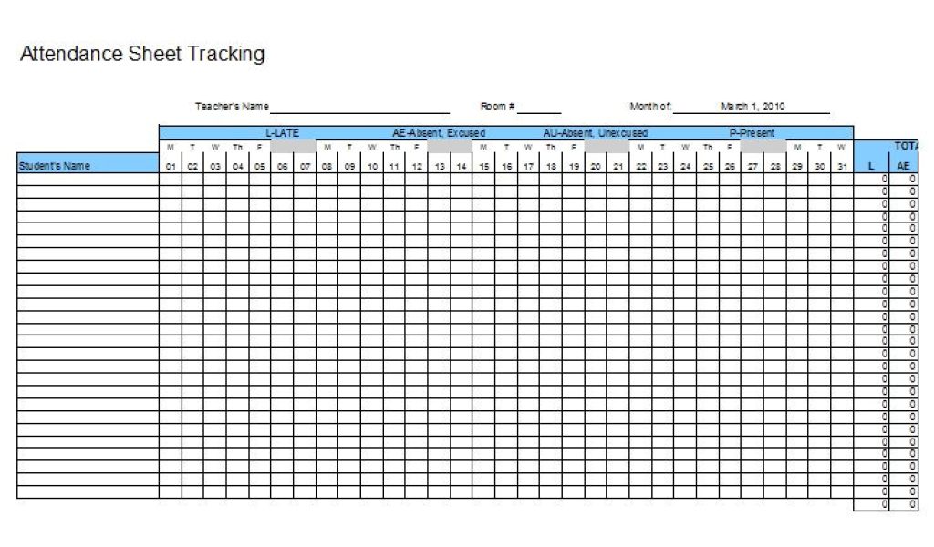 Tracking Sheet Template for Teachers 38 Free Printable attendance Sheet ...