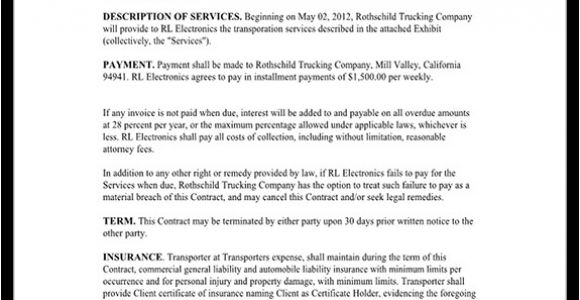 Transportation Service Contract Template Transportation Contract Agreement form with Sample