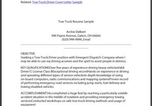 Truck Driver Resume Sample Great Sample Resume tow Truck Driver Resume Sample