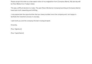 Two Week Notice Email Template 3 Highly Professional Two Weeks Notice Letter Templates