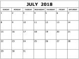Type On Calendar Template July 2018 Calendar Template Printable Printable