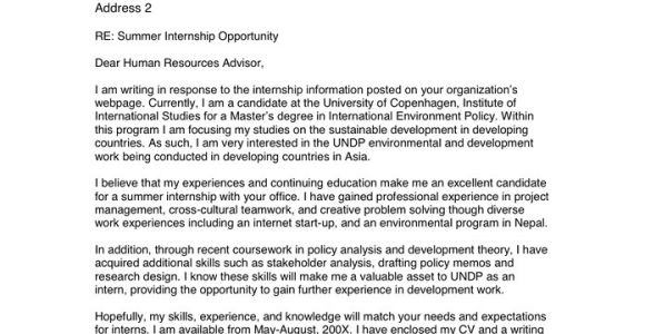 Un Internship Cover Letter Sample Internship Cover Letter In Word and Pdf formats