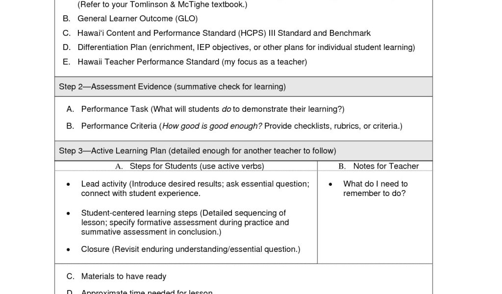 Understanding by Design Unit Plan Template Backward Design Lesson Plan