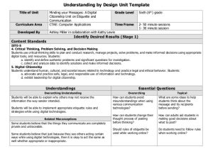 Understanding by Design Unit Plan Template Digital Citizenship Collaborative Unit Lesson Plan