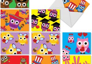 Unique Creative Printed Note Card Clip 10 assorted Owl Occasions Note Cards with Envelopes 4 X 5 12 Inch Blank Greeting Cards with Cartoon Owls Dressed Up for Holidays Stationery for