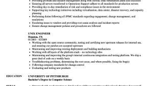 Unix Engineer Resume Unix Engineer Resume Samples Velvet Jobs