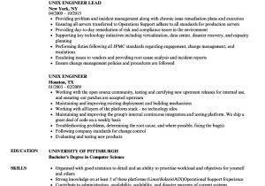 Unix Engineer Resume Unix Engineer Resume Samples Velvet Jobs