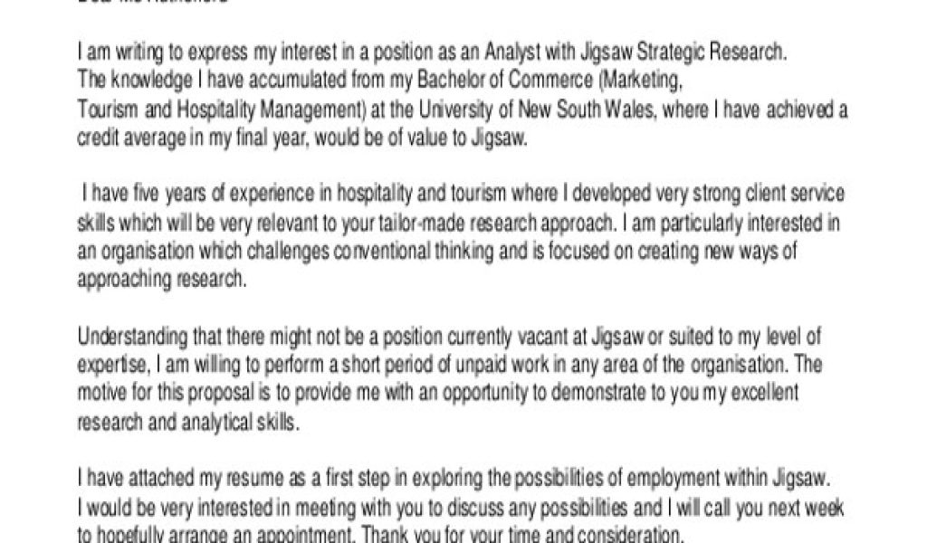 cover letter sample unsw