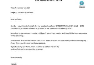 Vacation Leave Email Template What are some Examples Of A Vacation Leave Letter Quora