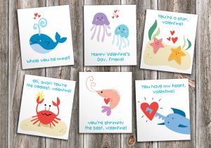 Valentine Card for A Friend Ocean Friends Printable Cutout Valentines for Kids