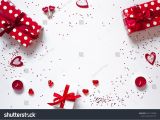 Valentine Card with Name Edit Frame Of Gifts Confetti Candles and Hearts On A White