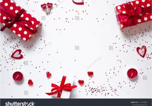 Valentine Card with Name Edit Frame Of Gifts Confetti Candles and Hearts On A White