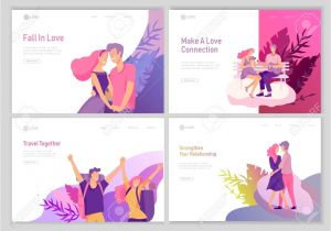 Valentines Card Just Started Dating Landing Page Template with Happy Lover Relationship Scenes