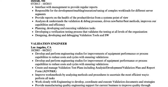 Validation Engineer Resume Validation Engineer Resume Samples Velvet Jobs