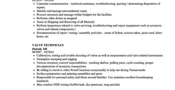 Valve Technician Resume In Word format Valve Technician Resume Samples Velvet Jobs
