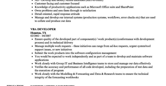 Vba Developer Sample Resume Vba Developer Resume Samples Velvet Jobs