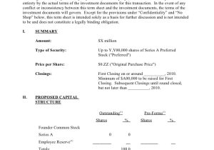 Venture Capital Term Sheet Template Sample Silicon Valley Series A Term Sheet From Dla Piper