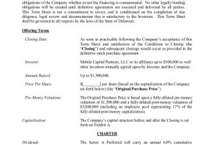 Venture Capital Term Sheet Template Sample Term Sheet