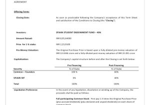 Venture Capital Term Sheet Template Term Sheet Venture Capital Competition Avenues 08