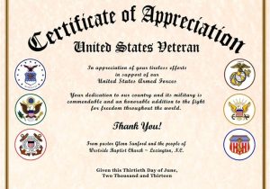 Veterans Appreciation Certificate Template Certificate Of Appreciation Veterans Gallery Certificate
