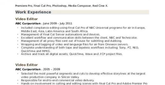 Video Editor Resume Sample Video Editor Resume Samples Qwikresume