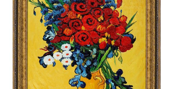 Vincent Van Gogh Happy Birthday Card Still Life Red Poppies and Daisies 20 X26 On Canvas Vincent