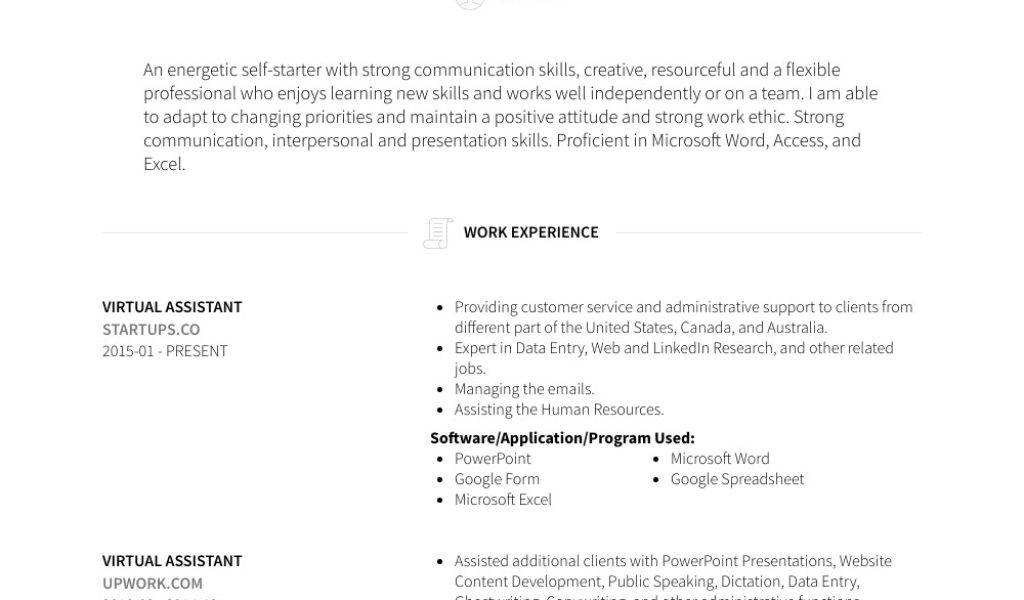 Virtual Assistant Resume Sample Virtual Assistant Resume Samples And 