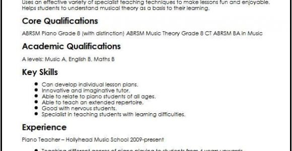 Vocal Student Resume Piano Teacher Cv Sample Myperfectcv