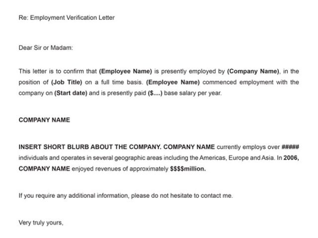 Voe Template Free Printable Letter Of Employment Verification form ...