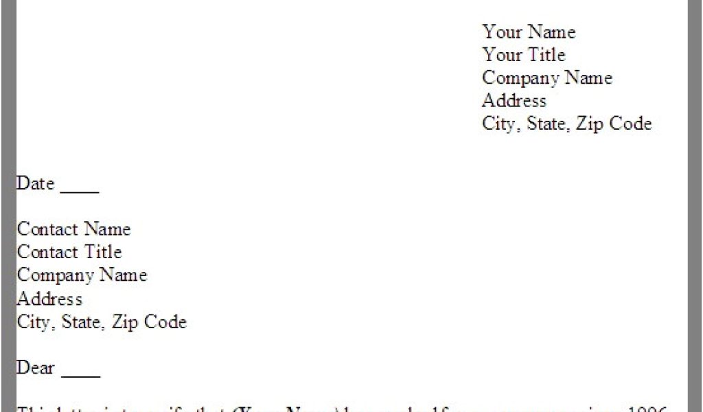 Voe Template Free Printable Letter Of Employment Verification form ...