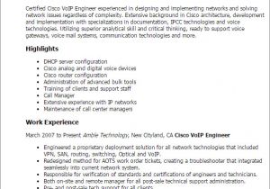Voip Engineer Resume Professional Cisco Voip Engineer Templates to Showcase