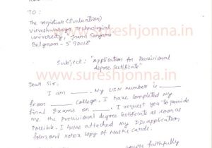 Vtu Student Resume Application Letter Sample Provisional Certificate