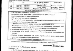 Vtu Student Resume Schedule Of Online Filing Of Resume for Freshers