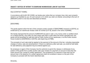 Warehouse Contract Template Notice Of Intent to Exercise Warehouse Lien by Auction