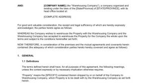 Warehouse Contract Template Warehousing Agreement Template Sample form Biztree Com