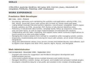 Web Developer Resume Sample Freelance Web Developer Resume Samples Qwikresume