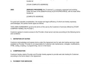 Web Service Contract Template User Agreement for Web Hosting Services Template