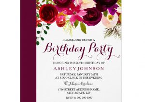 Wedding Anniversary Card with Name and Photo Edit Burgundy Floral Womans Birthday Party Invitation Zazzle