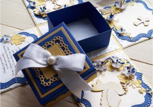 Wedding Card and Gift Box Personalized Boy First Holy Communion Card Ihs Invitation Boy Blue and Gold Card First Holy Communion Gift Box Luxury Girl Invitation