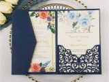 Wedding Card Box Hobby Lobby 25 Sets 5×7 250gsm Pearl Navy Blue Tri Fold Wedding Invitations Cards with Envelopes Inserts for Wedding Bridal Shower Birthday