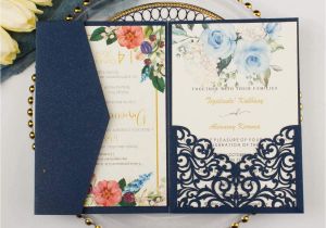 Wedding Card Box Hobby Lobby 25 Sets 5×7 250gsm Pearl Navy Blue Tri Fold Wedding Invitations Cards with Envelopes Inserts for Wedding Bridal Shower Birthday