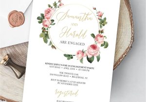 Wedding Card Designs with Price Blush Roses Engagement Invitation Editable Pink and Gold