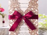 Wedding Card Laser Cutting Machine Hosmsua 20x Laser Cut Lace Rose Drill Wedding Invitation Cards 5 X 7 2 with Burgundy Ribbon and Envelopes for Bridal Shower Engagement Birthday