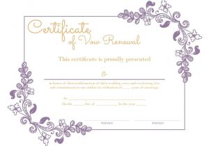 Wedding Ceremony Certificate Template Free Printable Purple Floral Certificate Of Vow Renewal