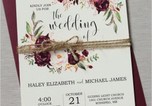 Wedding Invitation Card Flower Design Marsala Wedding Invitation Printable Suite Burgundy Pink